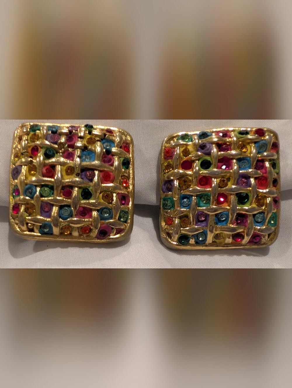 Jacky De GGold-Tone Clip Earrings with Silver Accents